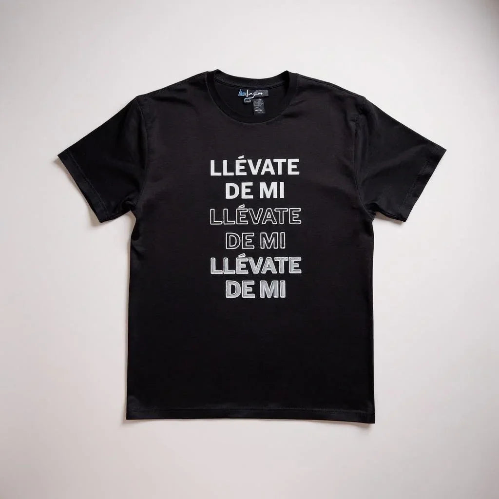 Llévate De Mi Ladies T-Shirt front view | Bold statement women’s t-shirt | Stylish Spanish phrase shirt for women | Confident attitude ladies tee | Soft cotton blend fitted t-shirt | Llévate De Mi tee flat lay | Women’s casual outfit graphic tee | Latin style statement t-shirt | Slim fit ladies top with print | Trendy everyday women’s t-shirt | Fashionable quote tee for her | Llévate De Mi shirt close-up detail