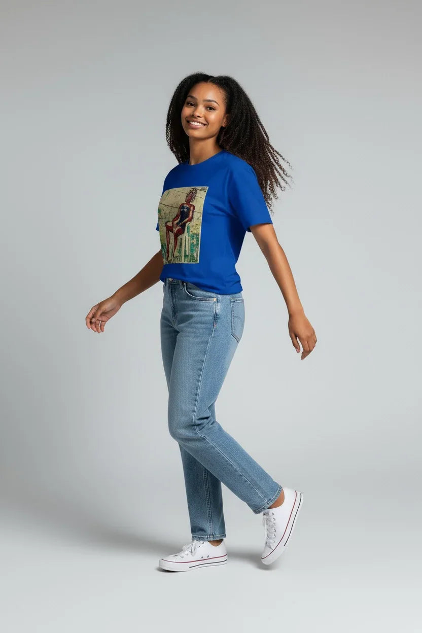 Roller Set Ladies T-Shirt front view | Cultural beauty graphic women’s tee | Soft fitted cotton ladies top | Roller set hairstyle design t-shirt | Empowering women’s fashion tee | Roller Set shirt folded flat lay | Ladies everyday casual t-shirt | Trendy fitted women’s graphic tee | Cultural pride ladies shirt | Stylish women’s roller set print | Comfortable cotton fitted tee | Durable print women’s statement shirt