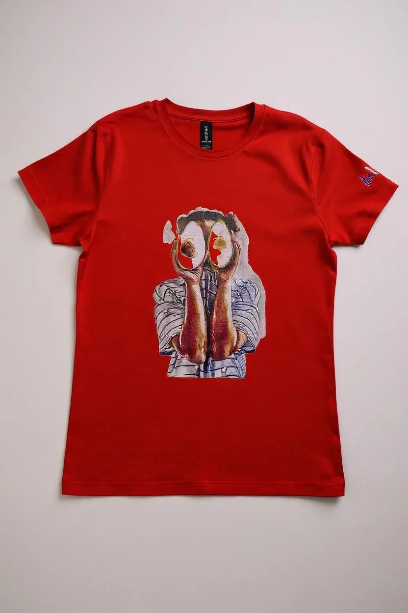 Avocado Face Color Ladies Fitted T-Shirt front view | Cute avocado face women’s t-shirt | Fun colorful graphic tee for her | Soft fitted cotton ladies top | Avocado print t-shirt flat lay | Playful everyday outfit women’s tee | Vibrant avocado design close-up | Ladies fitted casual t-shirt | Funny cute food graphic shirt | Comfortable stylish women’s top | Trendy colorful avocado tee | Durable print fitted t-shirt for women