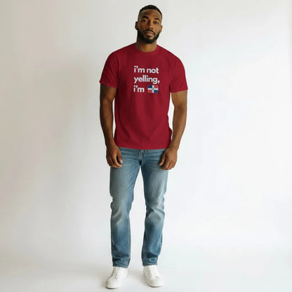 I’m Not Yelling Unisex T-Shirt front view | Funny quote t-shirt for men and women | Comfortable cotton unisex tee | Bold graphic statement shirt | Casual humor t-shirt outfit | I’m Not Yelling tee folded flat lay | Unisex funny shirt lifestyle photo | Soft breathable t-shirt close-up | Gift idea funny unisex t-shirt | I’m Not Yelling shirt on hanger | Streetwear outfit funny graphic tee | Durable print cotton unisex t-shirt
